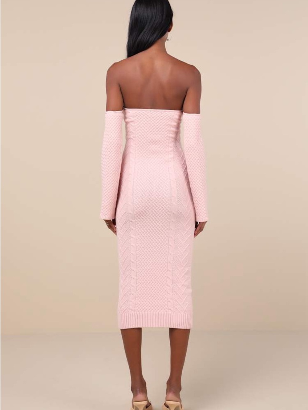 NWT Lulu's Soft Blush Pink Cable-Knit Sweater Dress - Picture 2 of 7